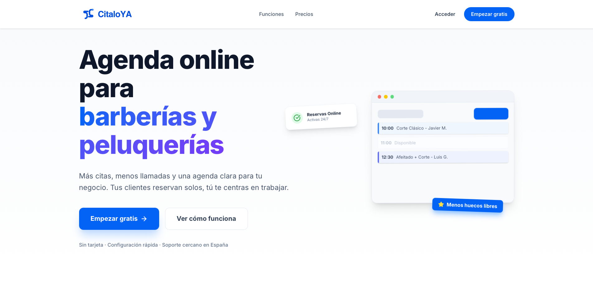 Vista previa de web con reservas y citas